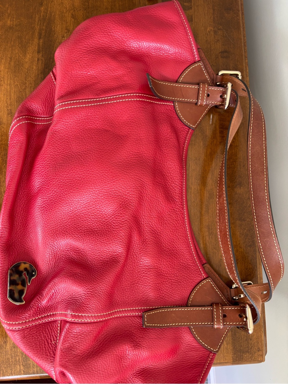 Dooney & Bourke Red Leather Shoulder Bag with Brown Trim